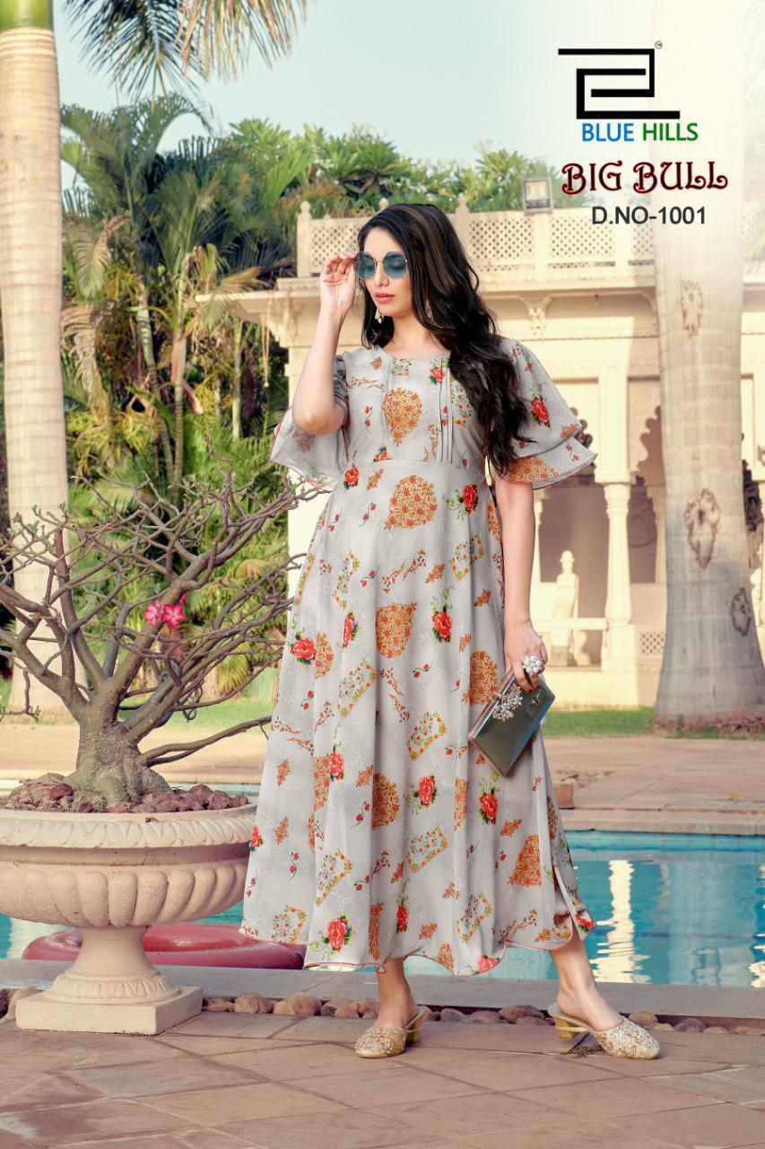 
Blue Hills Big Bull 1 Latest Fancy Designer Flair  Chiffon digital Printed Kurti Collection